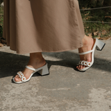 Blossom Block Heels in Hana White