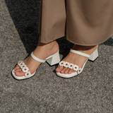 Blossom Block Heels in Hana White
