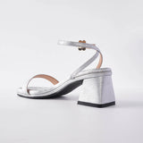 Bliss Block Heels in Cheongsam Silver