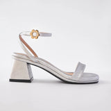Bliss Block Heels in Cheongsam Silver