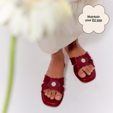 Hana Cross Sandals in Mesh Maroon
