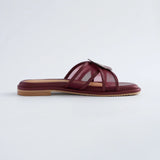 Hana Cross Sandals in Mesh Maroon
