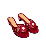 Keen Kitten Heels in Lace Red