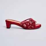 Keen Kitten Heels in Lace Red
