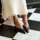 Lyra Hana Mules in Black Satin