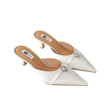 Lyra Hana Mules in Ivory Satin