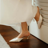 Lyra Hana Mules in Ivory Satin