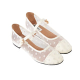 Pointe Ballerina Flats in Hana Polka White