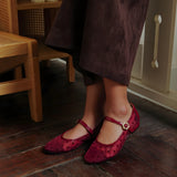 Pointe Ballerina Flats in Hana Polka Maroon
