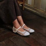 Pointe Ballerina Flats in Hana Polka White