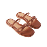 Refined Ribbon Sandals in Camel Brown