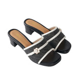 Summertime Heels in Hana Rattan Black & White