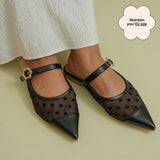 Zara Buckle Mules in Hana Mesh Black